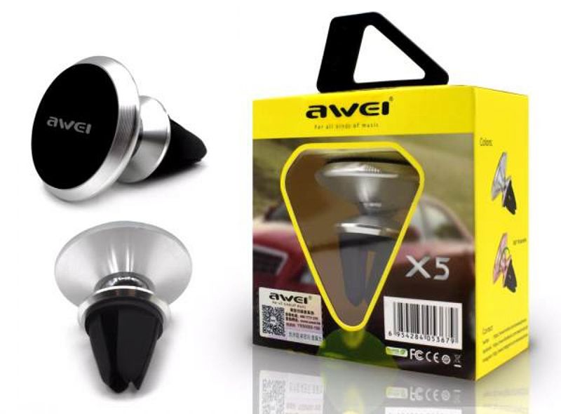 AWEI X5 Air Vent Magnet 360 Degree Rotate Car Mount Holder Silver F_86261 фото