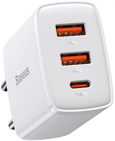 Baseus Compact Quick Charger 2USB+USB-C 30W EU White F_139392 фото