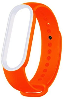 UWatch Double Color Replacement Silicone Band For Xiaomi Mi Band 5/6/7 Orange/White Line F_126641 фото