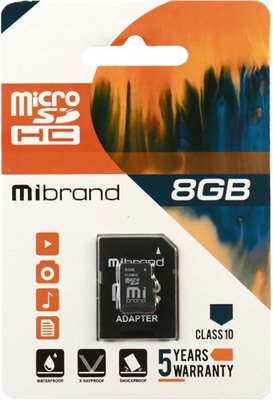 Mibrand microSDHC class 10 + SD adapter 8Gb F_140633 фото