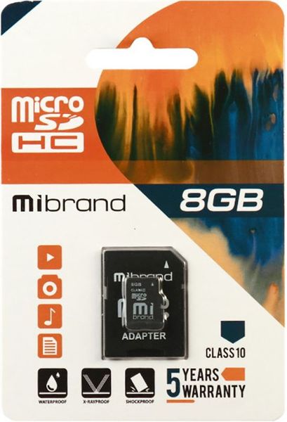 Mibrand microSDHC class 10 + SD adapter 8Gb F_140633 фото