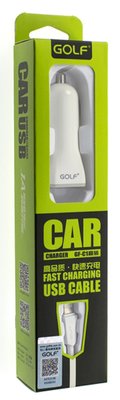 GOLF GF-C1 Car charger + Lightning cable 1USB 1A White F_45773 фото