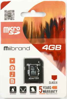 Mibrand microSDHC class 6 + SD adapter 4Gb F_140632 фото