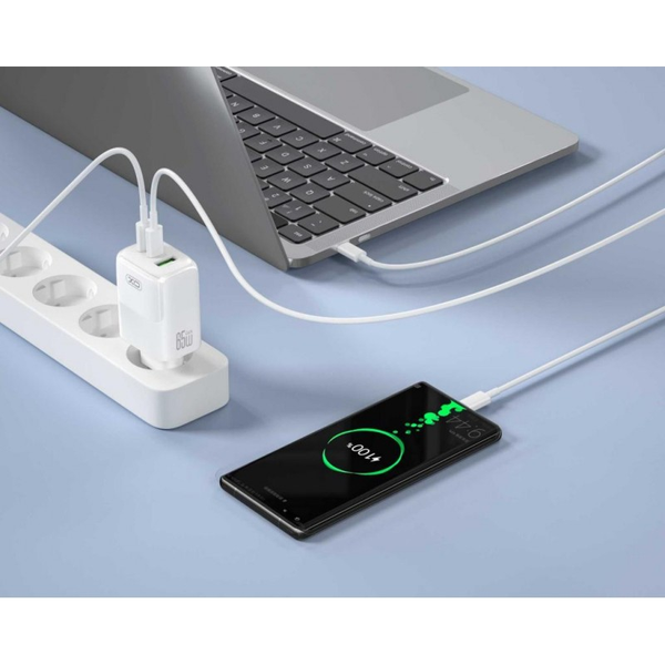 XO L139 65W GaN nitride (1USB-A 45W+2USB-C 65W) fast charging White 144720 фото