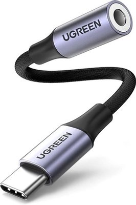 UGREEN AV161 USB Type-C Male to 3.5mm Female Cable Aluminum Shell with Braided 10cm Space Gray 142829 фото