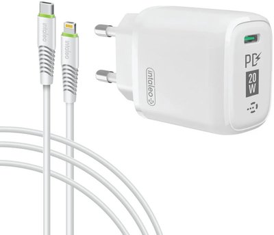 Intaleo TCGQPD120L USB Type-C Quick Charge 3.0 20W + Lightning-Type-C Cable White F_140451 фото