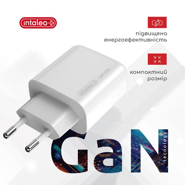 Intaleo TCG65GAN 65W GAN 2USB-C PD+USB-A QC 3.0 White 145277 фото