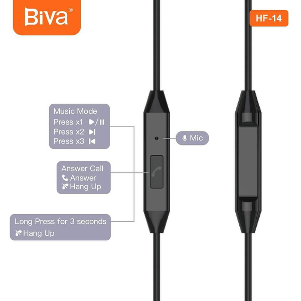 Biva HF-14 Wirred Earphones With Mic Black 143719 фото