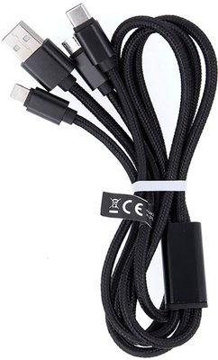 Maxlife 3in1 Cable USB - Lightning/USB-C/microUSB 1.0m 2.1A Black F_141356 фото