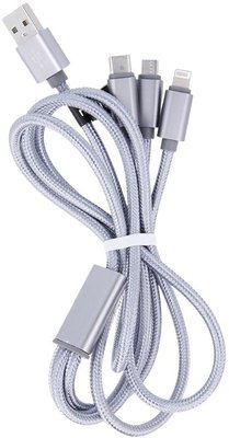 Maxlife 3in1 Cable USB - Lightning/USB-C/microUSB 1.0m 2.1A Grey F_141357 фото