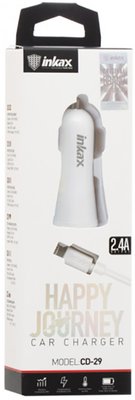 INKAX CD-29 Car charger + Micro cable 2USB 2.4A White F_72211 фото