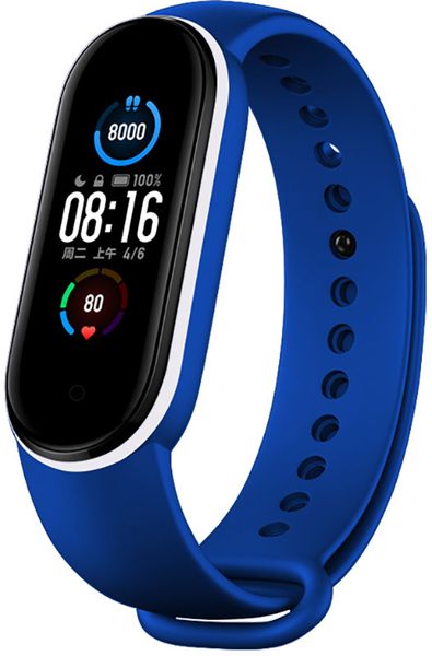 UWatch Double Color Replacement Silicone Band For Xiaomi Mi Band 5/6/7 Blue/White Line F_126638 фото