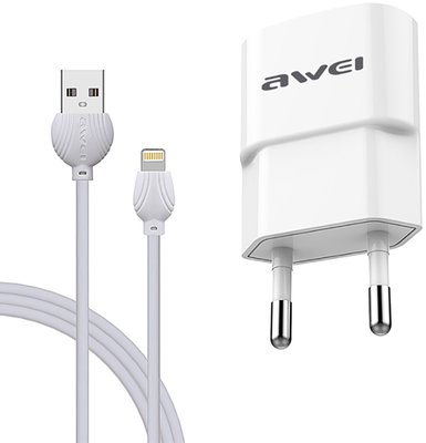 AWEI C-832 Travel charger + Lightning cable 1USB 2.1A White F_92054 фото