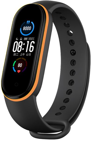 UWatch Double Color Replacement Silicone Band For Xiaomi Mi Band 5/6 Black/Yellow Line 126643 фото