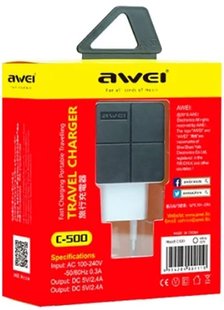 AWEI C-500 Travel charger 2USB 2.4A Black 87160 фото