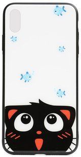 TOTO Cartoon Print Glass Case Apple iPhone XS Max Cat and fish 93189 фото