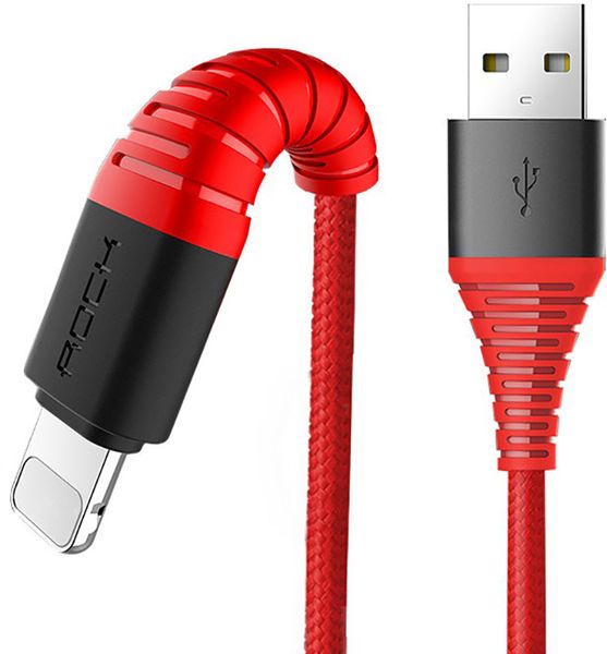 Rock Hi-Tensile lightning Charge & Sync round Cable 1,2M Red 69592 фото