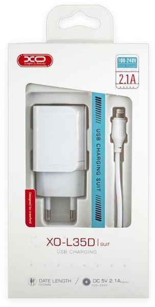 XO L35D 2.1A/2USB Lightning Cable White 133245 фото