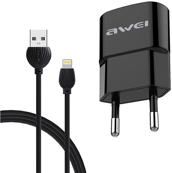 AWEI C-832 Travel charger + Lightning cable 1USB 2.1A Black 92053 фото