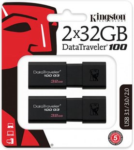 Kingston DataTraveler 100 G3 USB 3.0 32Gb 2pcs Black 138479 фото