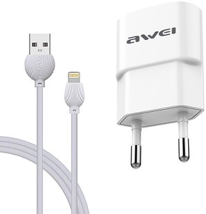 AWEI C-832 Travel charger + Lightning cable 1USB 2.1A White 92054 фото