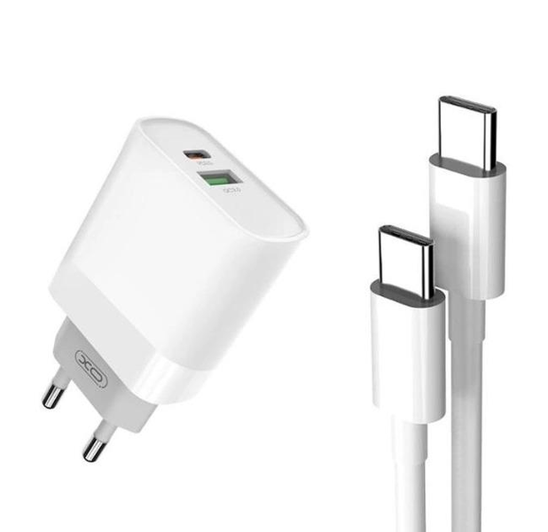 XO L64 PD Power Adapter 20W/1 USB 1 USB-C + Type-C fast cable White 144721 фото