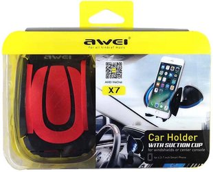 AWEI X7 Car Mobile Holder With Suction Cup Black/Red 86267 фото