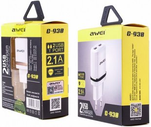 AWEI C-930 Travel charger 2USB 2.1A White/Silver 87167 фото