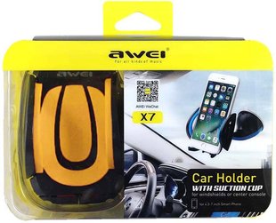 AWEI X7 Car Mobile Holder With Suction Cup Black/Yellow 86268 фото