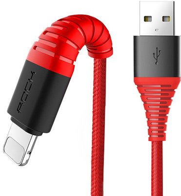 Rock Hi-Tensile lightning Charge & Sync round Cable 1,2M Red F_69592 фото