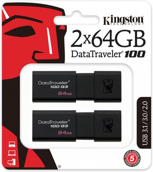 Kingston DataTraveler 100 G3 USB 3.0 64Gb 2pcs Black 138480 фото