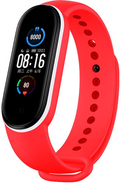 UWatch Double Color Replacement Silicone Band For Xiaomi Mi Band 5/6/7 Red/White Line 126637 фото