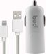 BUDI Car charger White Led 1USB 2.4A + Lightning cable 1.2 m White 51893 фото 1