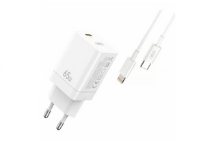 XO CE10 1USB-C PD 65W Charger + Lightning cable White 144716 фото