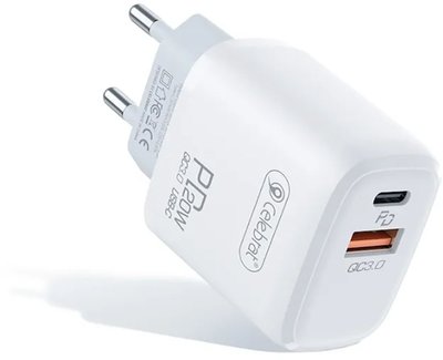 Celebrat C-H3 Type C+USB QC3.0 20W Charger + Lightning Cable White F_141546 фото