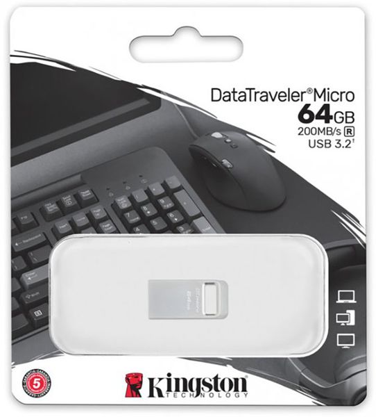 Kingston USB 3.2 DT Micro Metal 200Mb/s 64GB Silver F_139739 фото