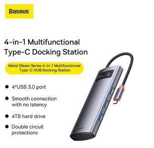 Baseus Metal Gleam Series 4-in-1 Multifunctional Type-C HUB Docking Station Gray 147333 фото