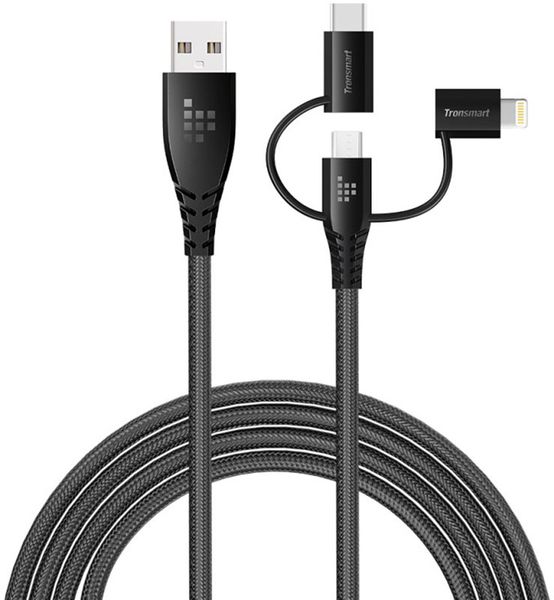 Tronsmart LAC10 Lightning MicroUSB Type-C Universal 3in1 Cable Grey F_77139 фото