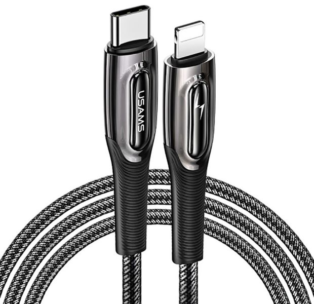 Usams US-SJ496 Type-C To IP 20W PD Fast Charging & Data Cable Raydan Series 1.2m Black F_136208 фото