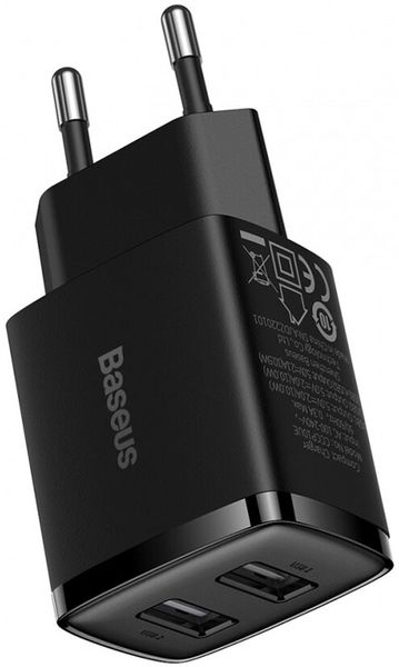 Baseus Compact Charger 2USB 10.5W EU Black 139389 фото