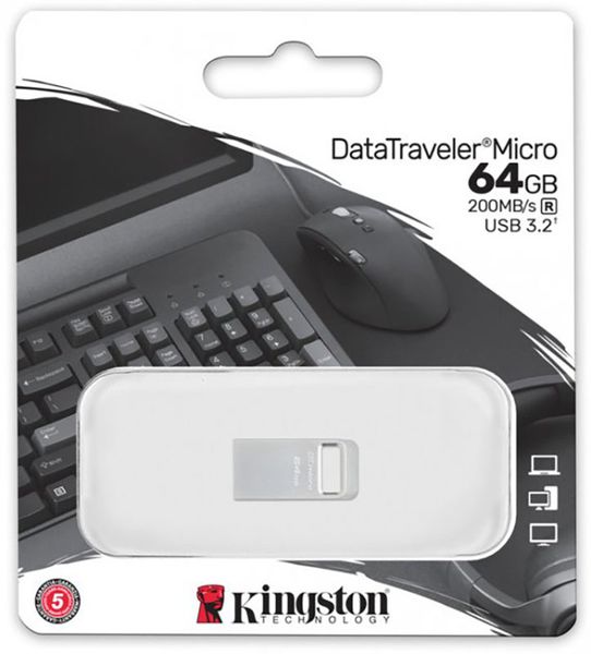 Kingston USB 3.2 DT Micro Metal 200Mb/s 64GB Silver 139739 фото