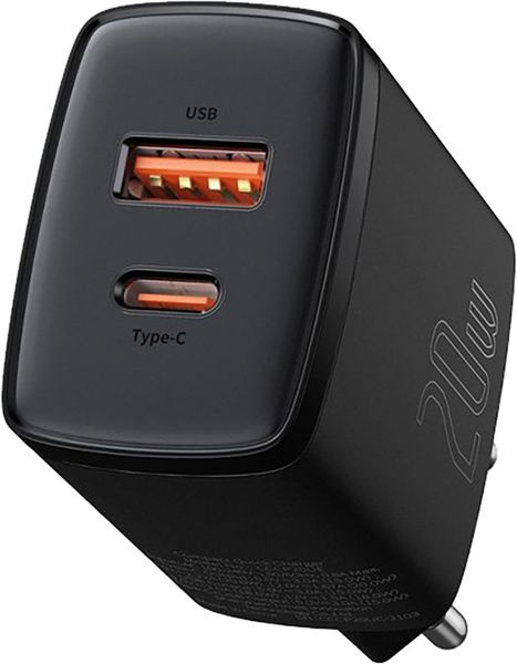 Baseus Compact Quick Charger 20W USB-A/USB-C Black 138925 фото