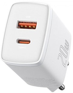 Baseus Compact Quick Charger 20W USB-A/USB-C White 140062 фото