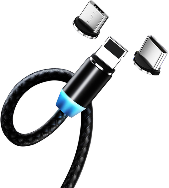ColorWay USB - 3в1 Lightning + MicroUSB + Type-C Magnetic 2.4а 1м Black 143804 фото
