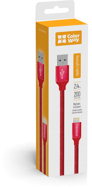ColorWay USB - Apple Lightning 2.4А 2м Red 143814 фото