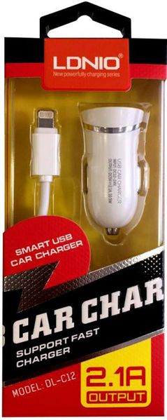 LDNIO DL-C12 Car charger 1USB 2.1A + Lightning cable White F_63963 фото