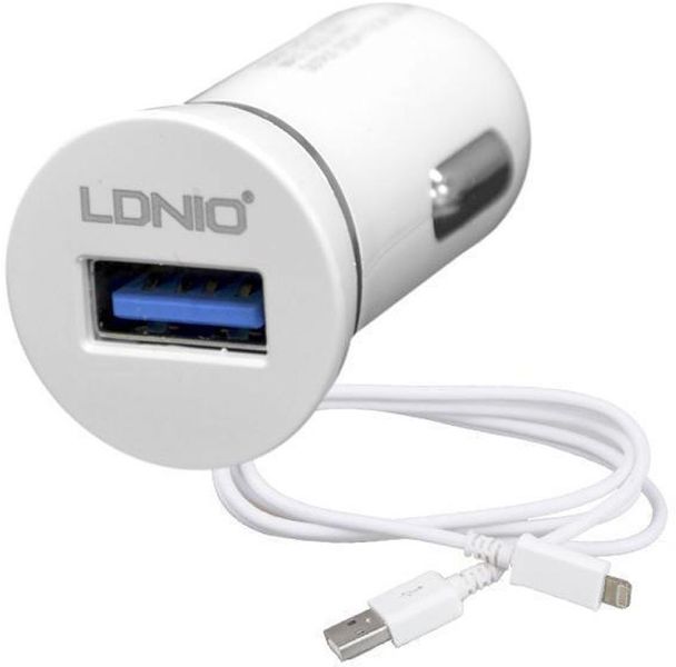LDNIO DL-C12 Car charger 1USB 2.1A + Lightning cable White F_63963 фото