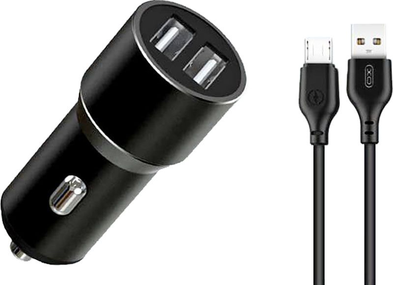 XO TZ09 2.4A/2 USB + Micro USB Cable Black F_138074 фото