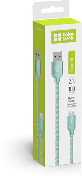 ColorWay USB - МicroUSB 2.1А 1м Mint 143923 фото