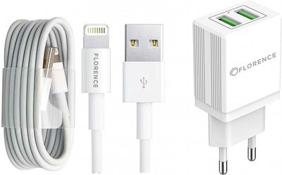 Florence 2USB 2A Lightning cable White F_134160 фото